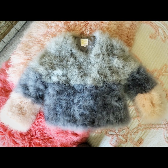 Pello Bello Striped Feather Coat New With tags - Picture 7 of 8